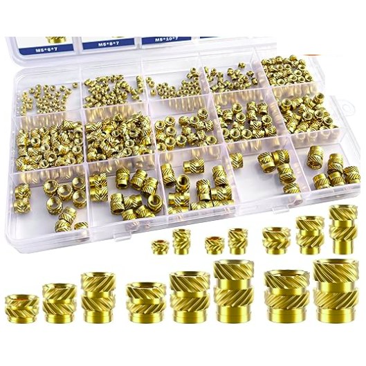400Pcs Threaded Inserts, M2 M2.5 M3 M4 M5 M6 Female Thread Metric Knurled Nuts Assortment Kit, Brass Heat Set Insert for Plastic and 3D Printing Components