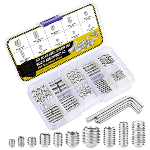 230Pcs 304 Stainless Steel Socket Set Screws Assortment Kit, M3 M4 M5 M6 M8 Grub Screws with Hexagon Socket, Hex Allen Head Screw Set Kit for Door Handles, Light Fixture (Metric)