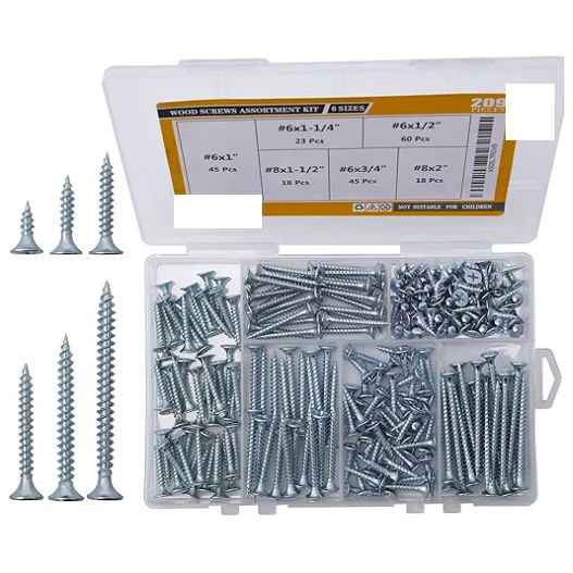 High Hardness Wood Screws Assortment Kit, 209 pcs, Phillips Drive Flat Head, Wood Screws, Screws, Drywall Screws, Assorted Screws, Screws Set, 6 Sizes (2”,1-1/2”,1-1/4”,1”,3/4”,1/2”)