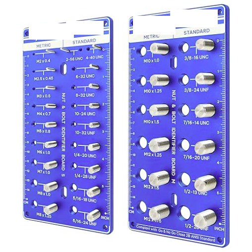 Thread Checker, Nut and Bolt Thread Checker, Thread Checker Standard and Metric, Identify 16 SAE & 15 Metric Sizes, Bolt Size Finder, Durable Aluminum Alloy & Stainless Steel Thread Gauge