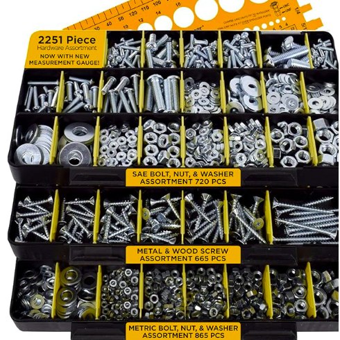 2251 Piece Hardware Assortment Kit with Screws, Nuts, Bolts & Washers (3 Trays)