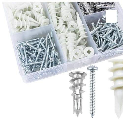 Self Drilling Drywall Anchors, 200PCs Picture Hanging Kit for Picture Frame,Curtain Rods,Art Hanging, 100PCs #6 Heavy Duty Metal Dry Wall Anchors 100PCs #8 Plastic Self Tapping Drywall Hangers