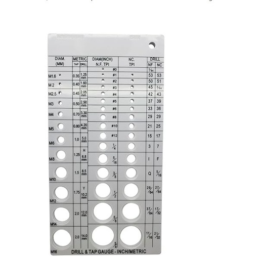 Screw Thread Gauge | Metric and SAE | Recommends Drill Bit & Tap Size