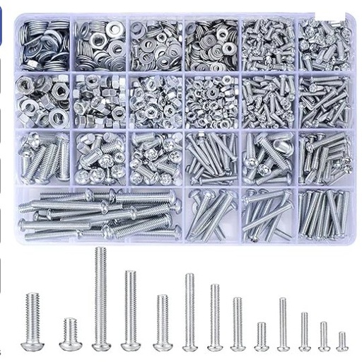 1080 Pcs Screws Bolts and Nuts Assortment Kit, Metric Machine Screws and Nuts and Bolts and Flat Washers, M3/M4/M5/M6 Slotted Pan Head Hex Bolts and Nuts Sets (C)